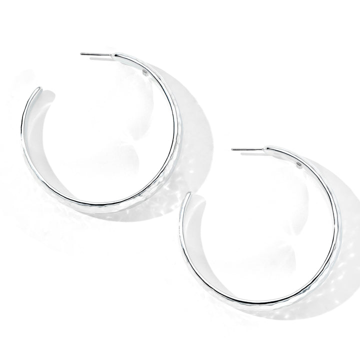 Large Hammered Hoop Earrings with Tapered Ends