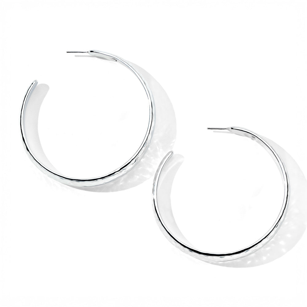 Large Hammered Hoop Earrings with Tapered Ends