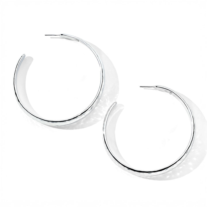 Large Hammered Hoop Earrings with Tapered Ends