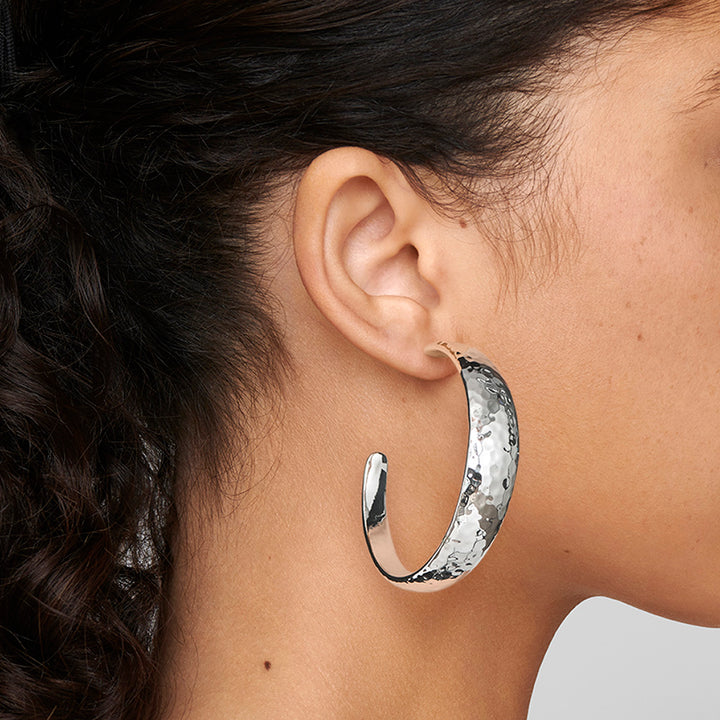 Large Hammered Hoop Earrings with Tapered Ends