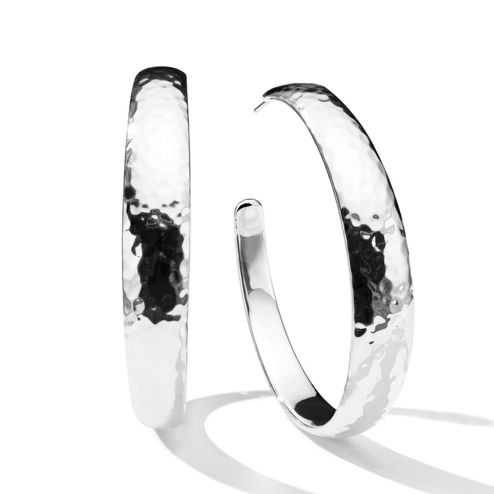 Extra Large Hammered Hoop Earrings with Tapered Ends