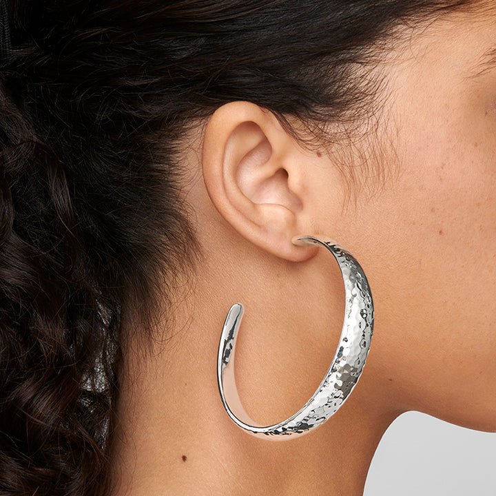Extra Large Hammered Hoop Earrings with Tapered Ends
