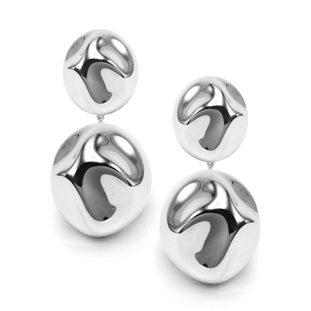 Polished Sterling Silver Sculpted Snowman Omega Drop Earrings - Front View | IPPOLITA