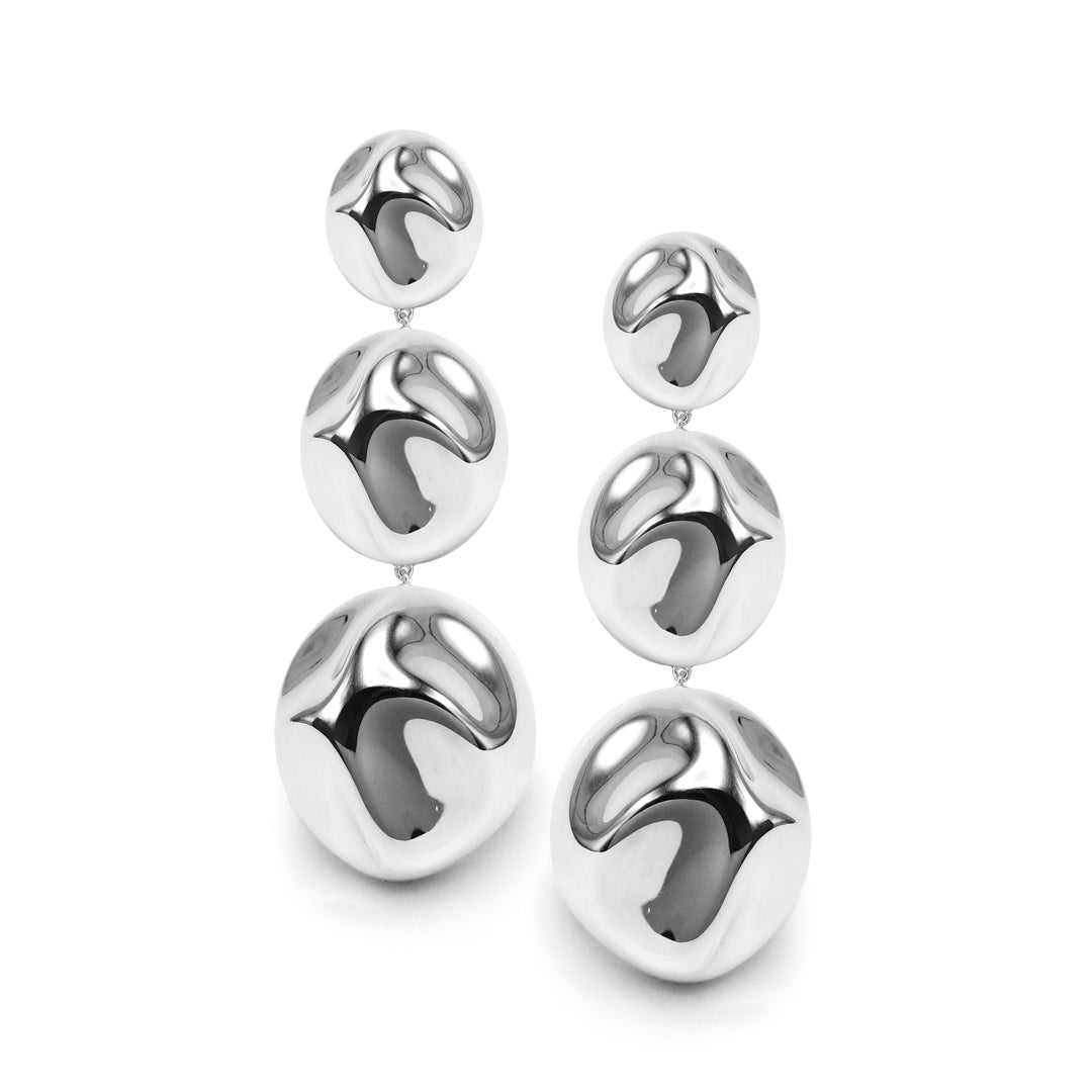 Polished 925 Silver Sculpted Three-Drop Omega Earrings - Front View | IPPOLITA