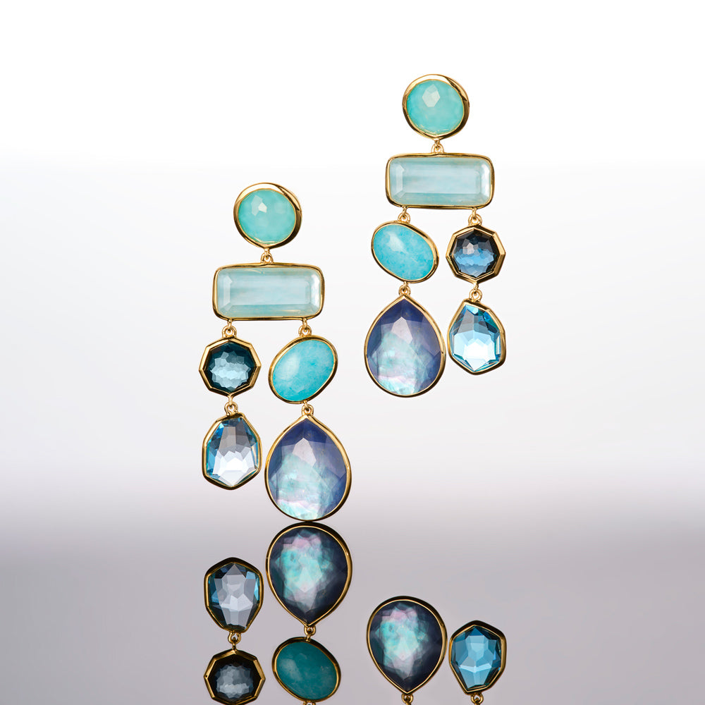 Large Chandelier Multi Stone Double Strand Earrings in 18K