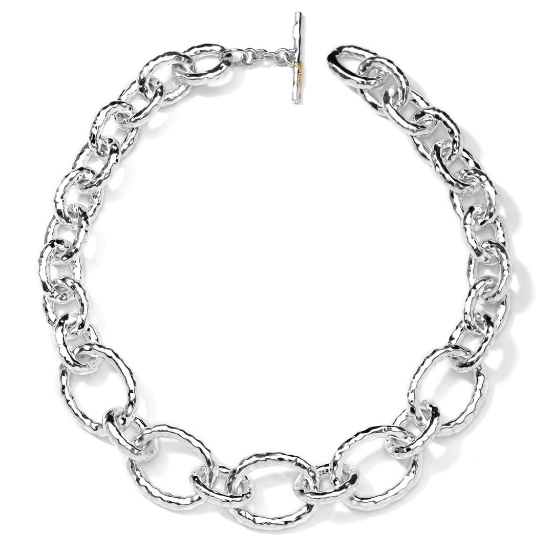 Sterling Silver Hammered Bastille Link Necklace - Full View, Toggle Clasp | IPPOLITA