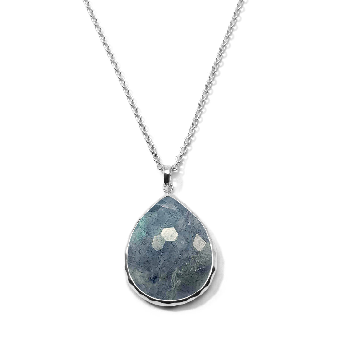 Rock Candy Large Teardrop Pendant Necklace, Labradorite Doublet in 925 Silver - Close-Up Front View | IPPOLITA