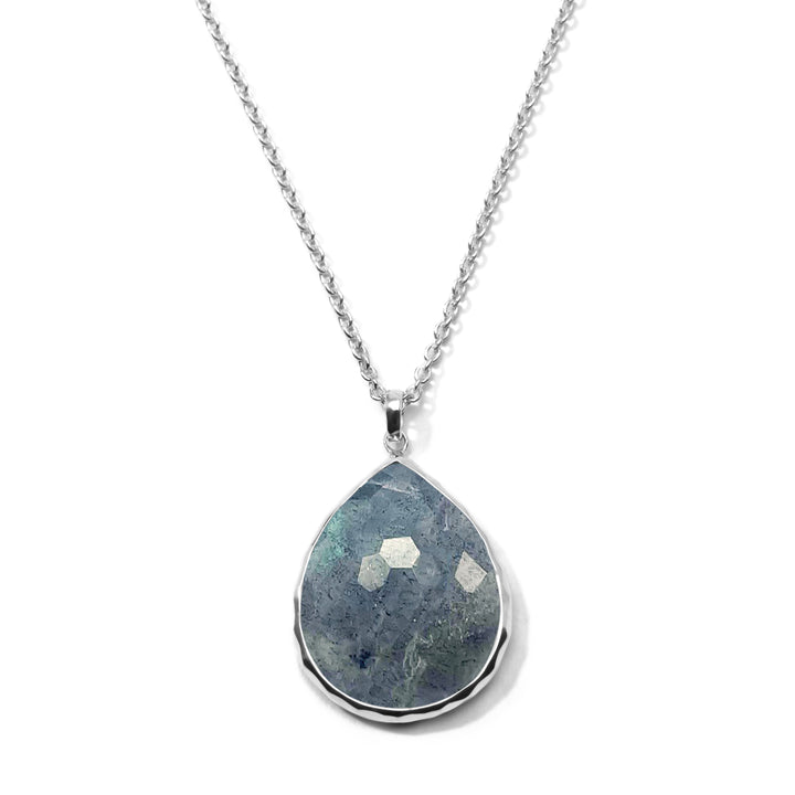 Rock Candy Large Teardrop Pendant Necklace, Labradorite Doublet in 925 Silver - Close-Up Front View | IPPOLITA