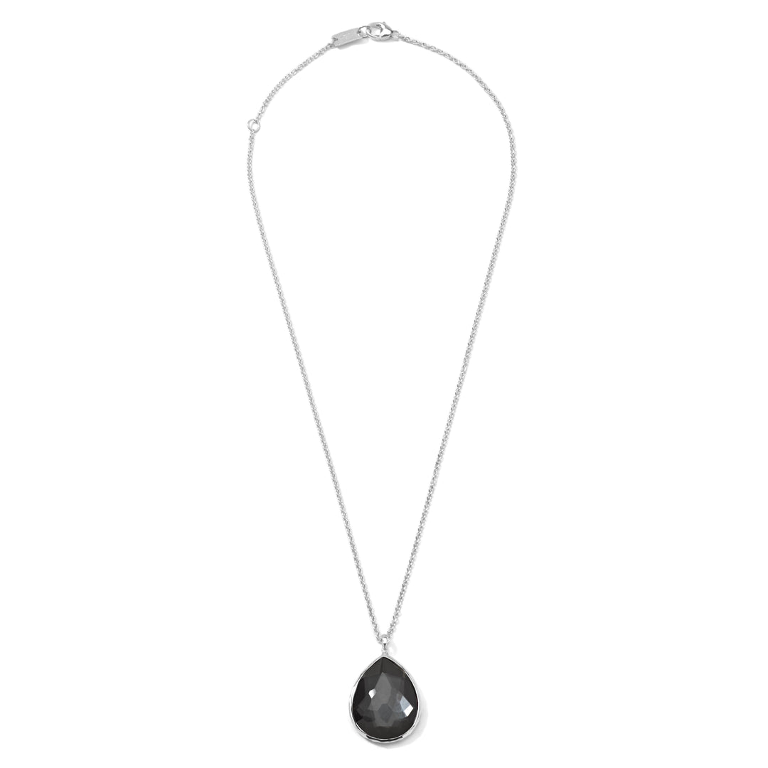 Hematite Sterling Silver Large Teardrop Pendant Necklace - Full Chain View | IPPOLITA