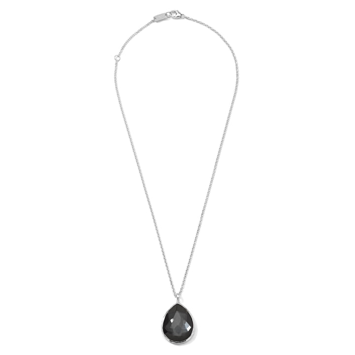 Hematite Sterling Silver Large Teardrop Pendant Necklace - Full Chain View | IPPOLITA