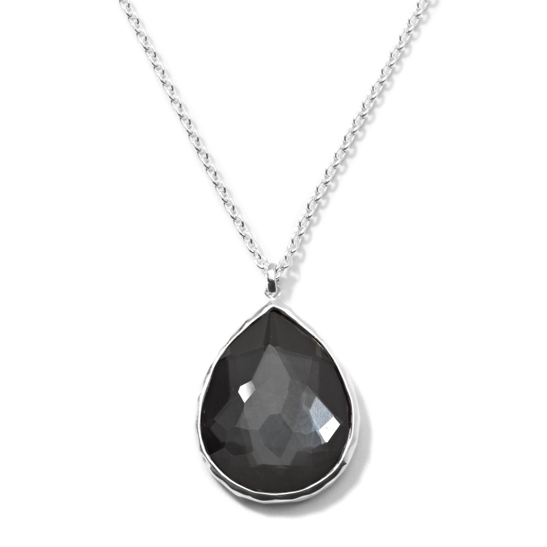 Hematite Sterling Silver Large Teardrop Pendant Necklace - Close-Up Detail | IPPOLITA