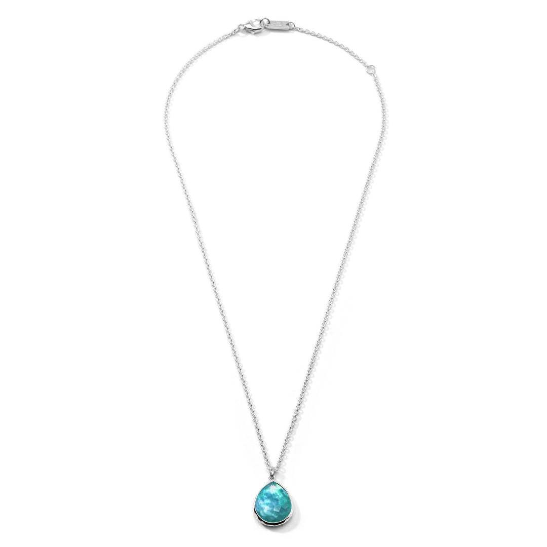 Green Agate Triplet Mini Teardrop Pendant Necklace in 925 Silver - Front View | IPPOLITA