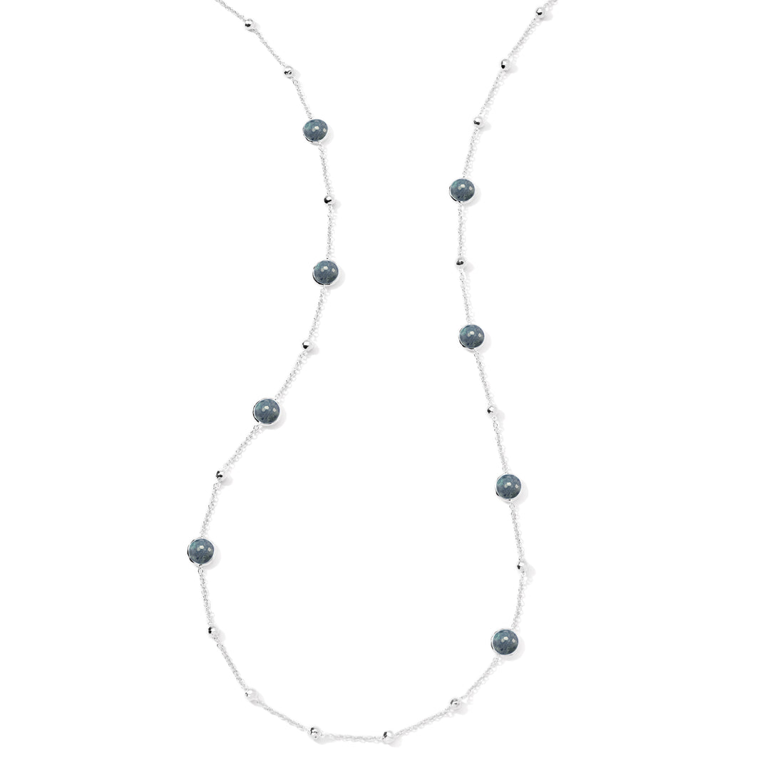 Silver Labradorite Doublet Ball and Stone Station Necklace - Full Length View | IPPOLITA