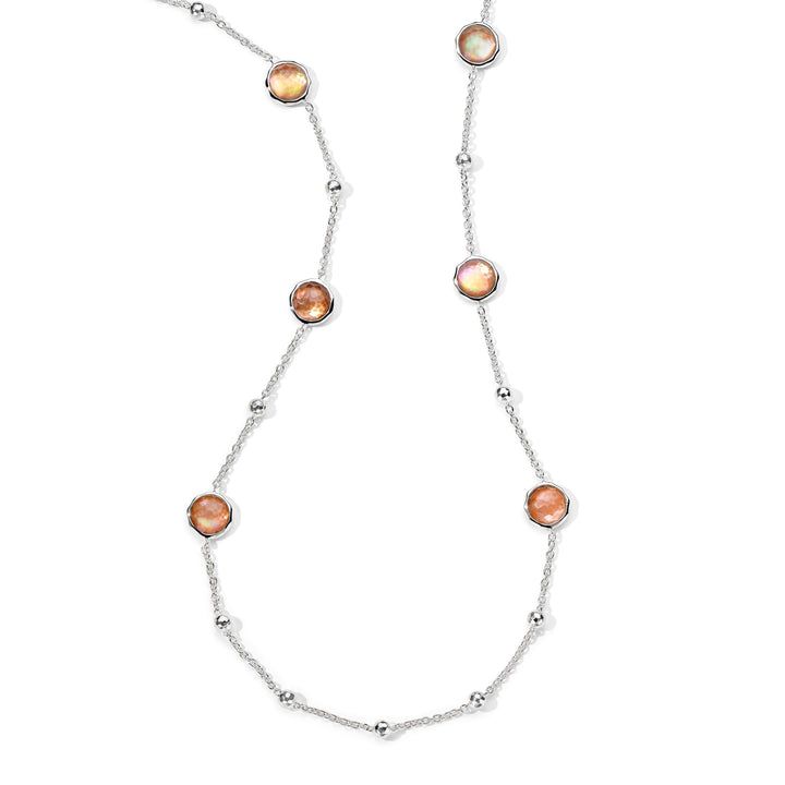 Brown Shell 925 Silver Ball & Stone Station Necklace - Full Length View | IPPOLITA