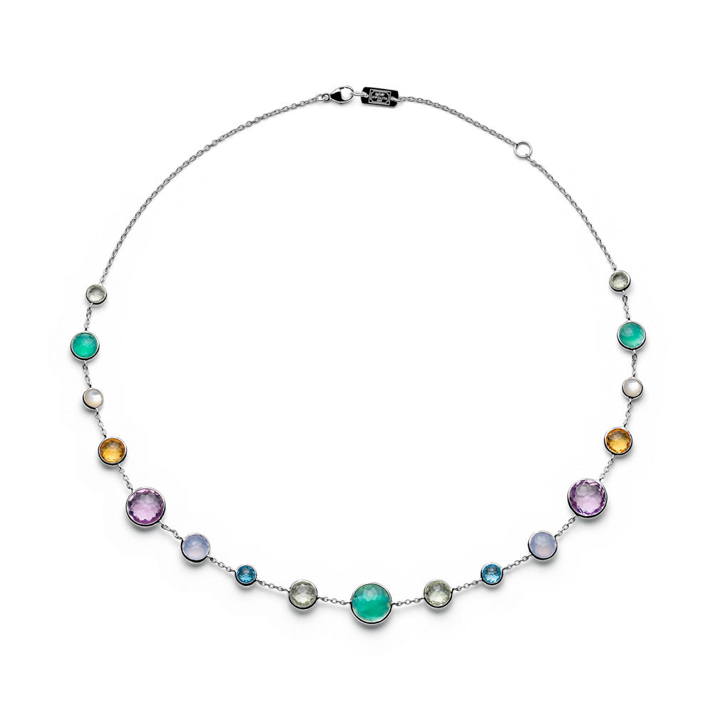 Multistone 925 Silver Lollitini Short Necklace with bezel-set amethyst, citrine & chalcedony - Flat Lay | IPPOLITA