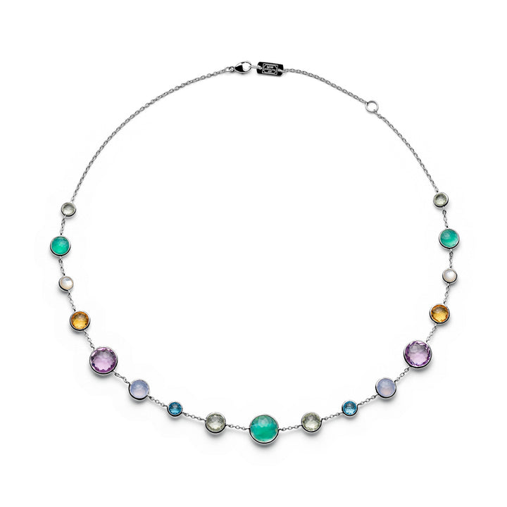 Multistone 925 Silver Lollitini Short Necklace with bezel-set amethyst, citrine & chalcedony - Flat Lay | IPPOLITA