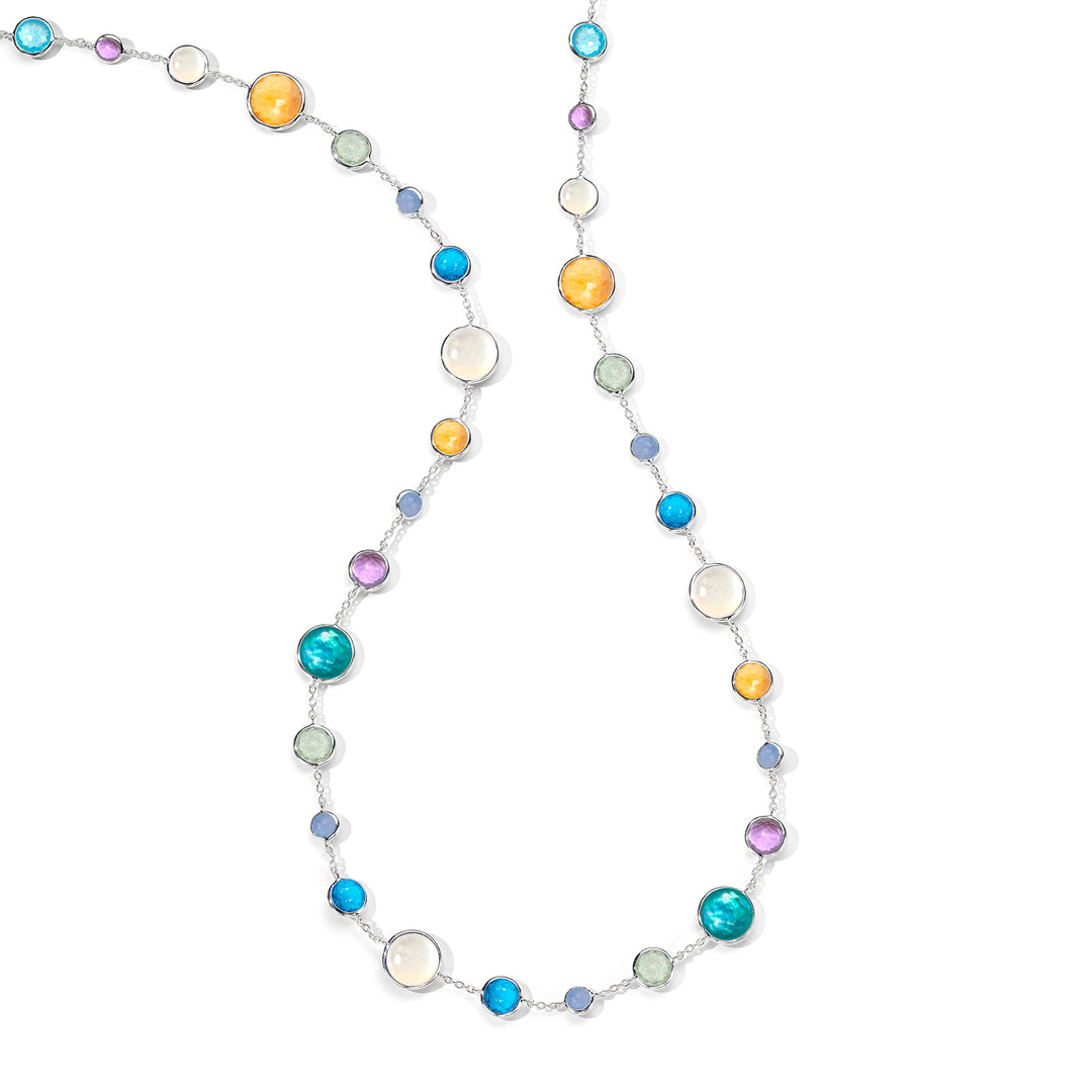 Sterling Silver Lollipop Multi-Stone Long Necklace, Mixed Gemstone Chain - Full View | IPPOLITA