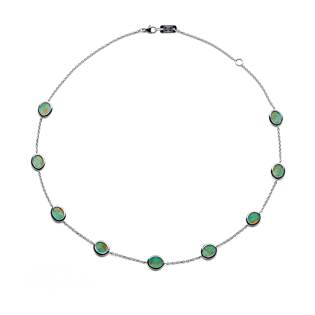 Green Turquoise Block Slice 925 Silver Long Confetti Necklace - Full View | IPPOLITA
