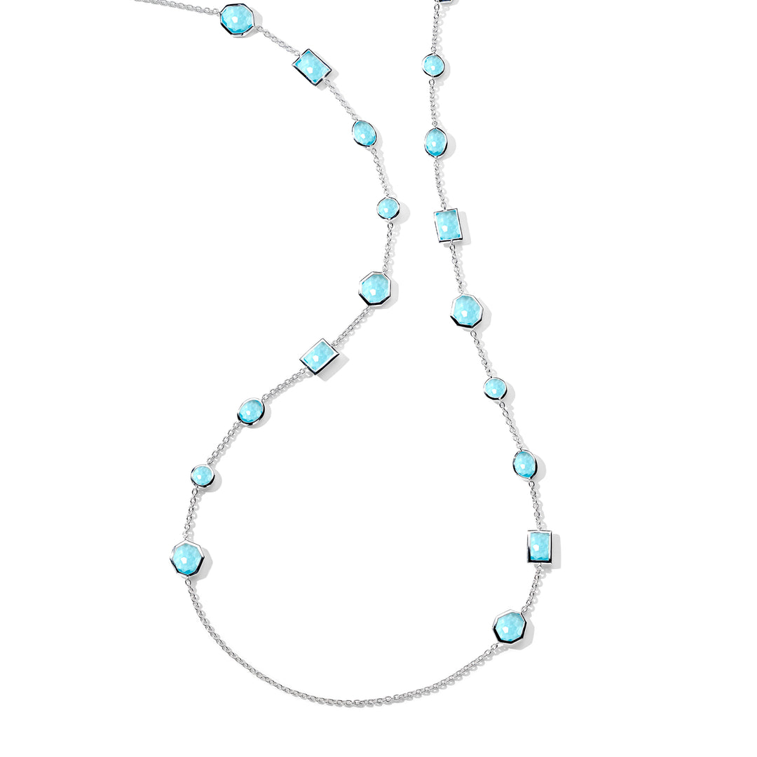 Blue Topaz Sterling Silver Mixed-Cut Station Necklace - Full Length Flat Lay | IPPOLITA