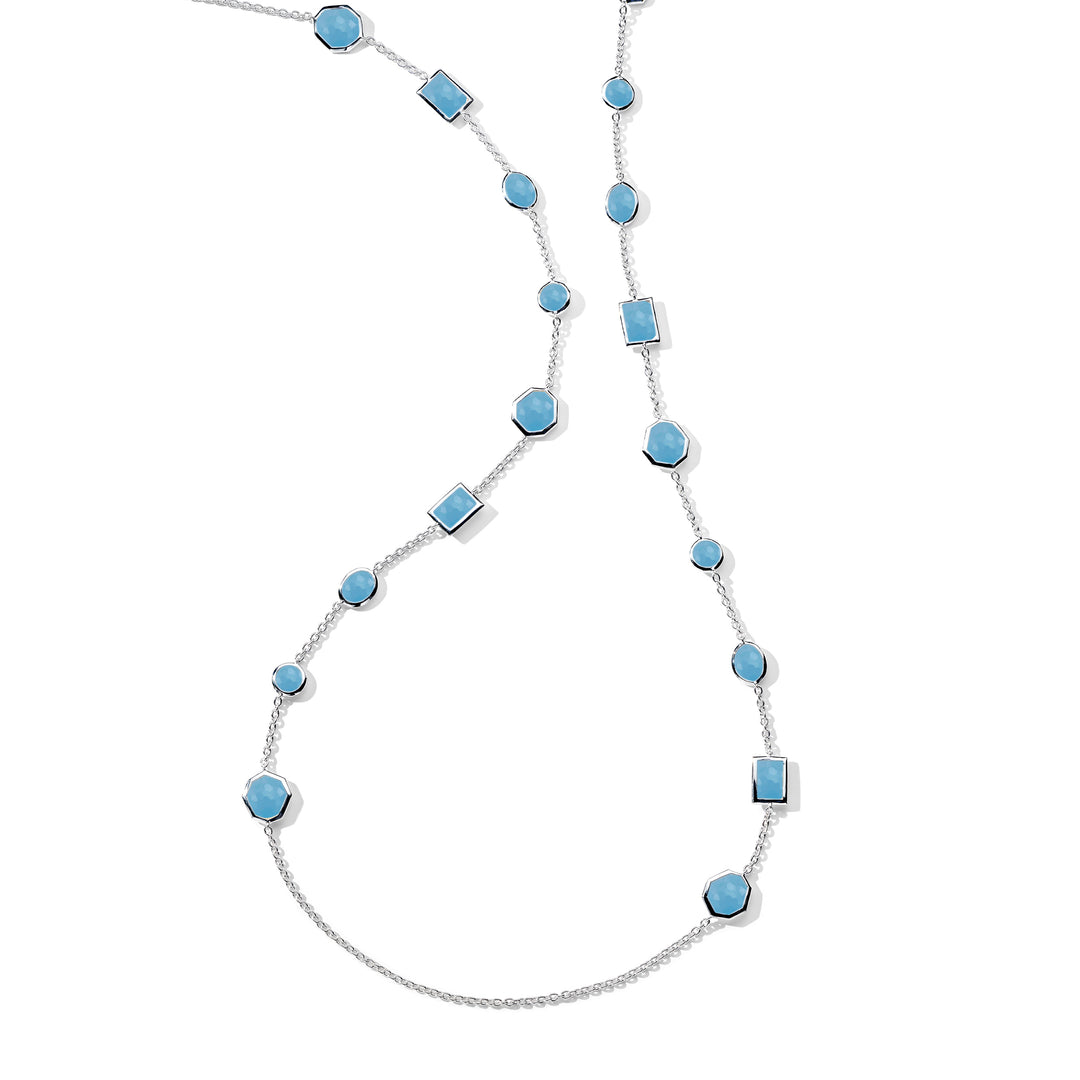 Dyed Blue Jade Mixed-Cut Long Station Necklace in 925 Silver - Full Length Flat Lay | IPPOLITA