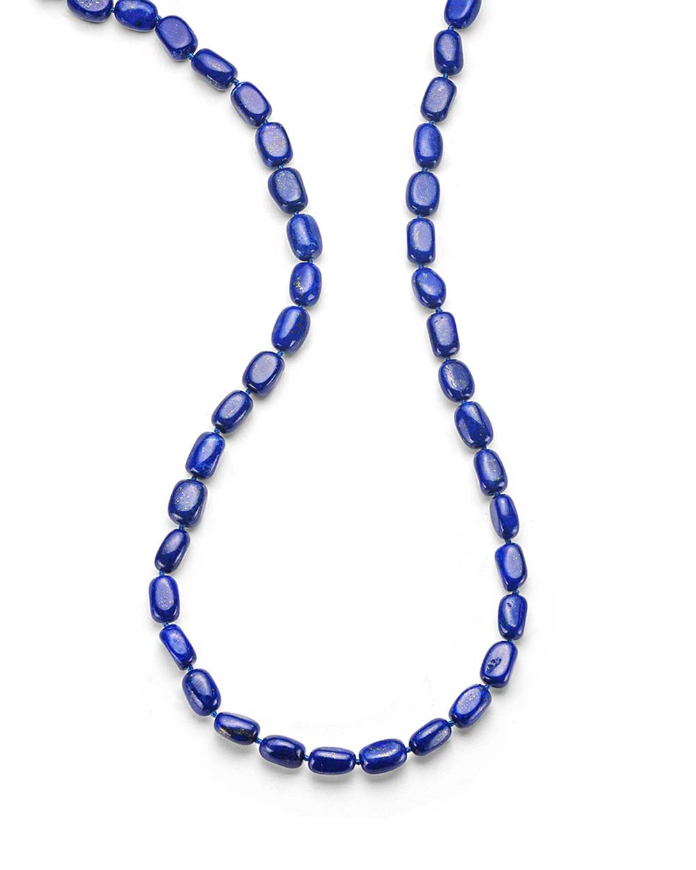 Long Nugget Beaded Necklace in Lapis
