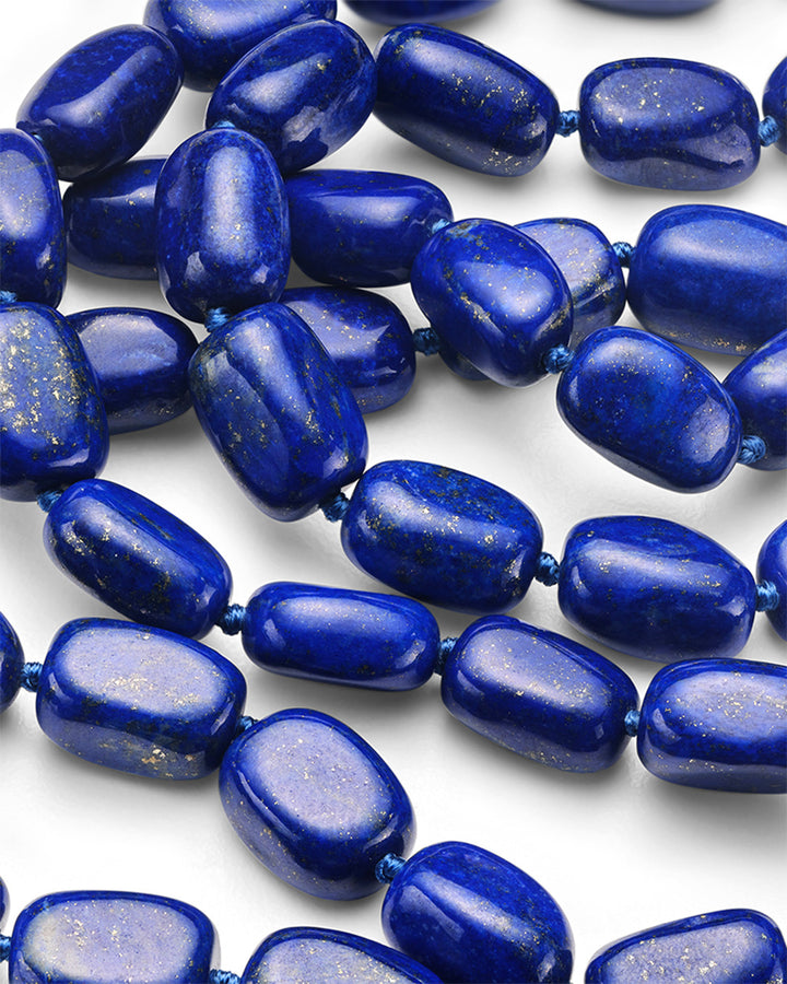 Long Nugget Beaded Necklace in Lapis