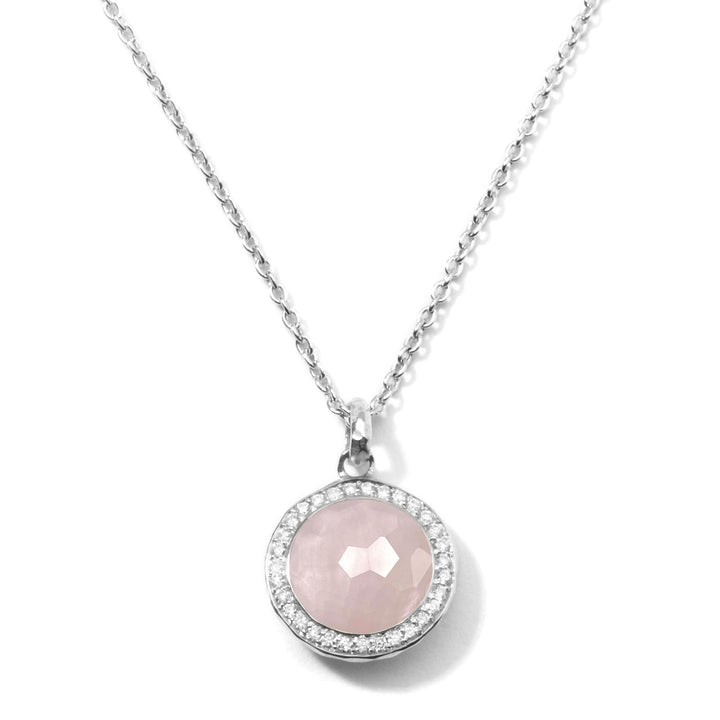 Rose Quartz Over MOP Doublet Lollipop Mini Pendant Necklace in 925 Silver - Close-Up Front View | IPPOLITA