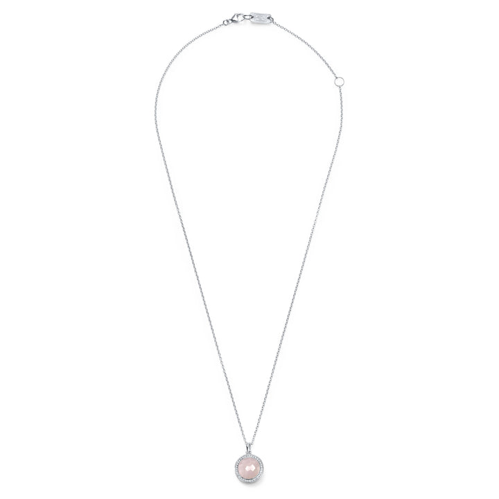Rose Quartz Over MOP Doublet Lollipop Mini Pendant Necklace in 925 Silver - Full Length View | IPPOLITA