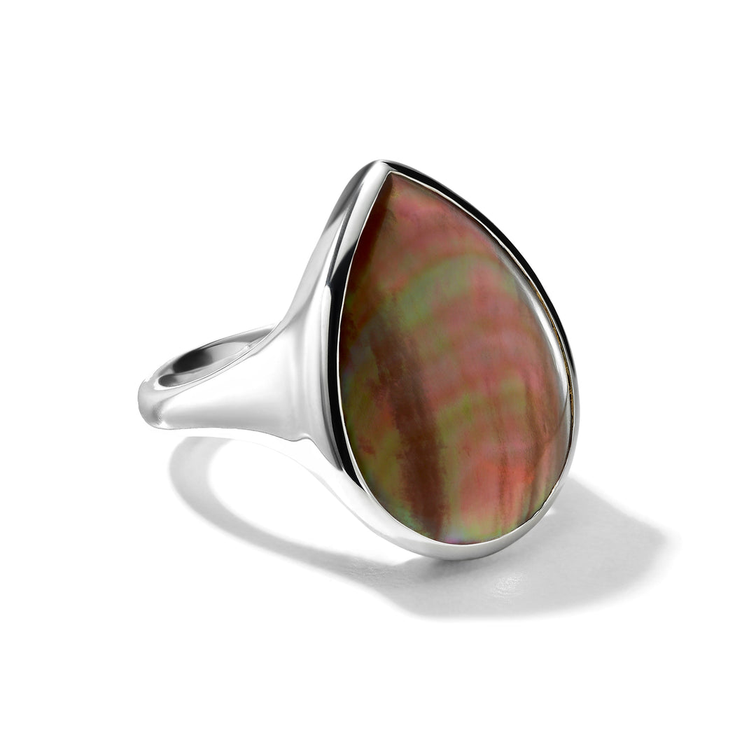 Sterling Silver Sculptured Teardrop Ring with Brown Shell - Side View | IPPOLITA