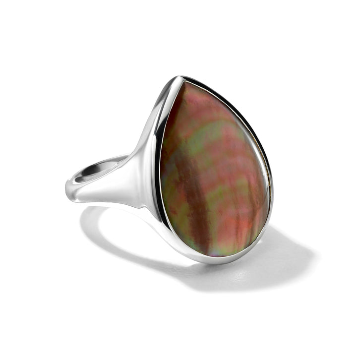 Sterling Silver Sculptured Teardrop Ring with Brown Shell - Side View | IPPOLITA