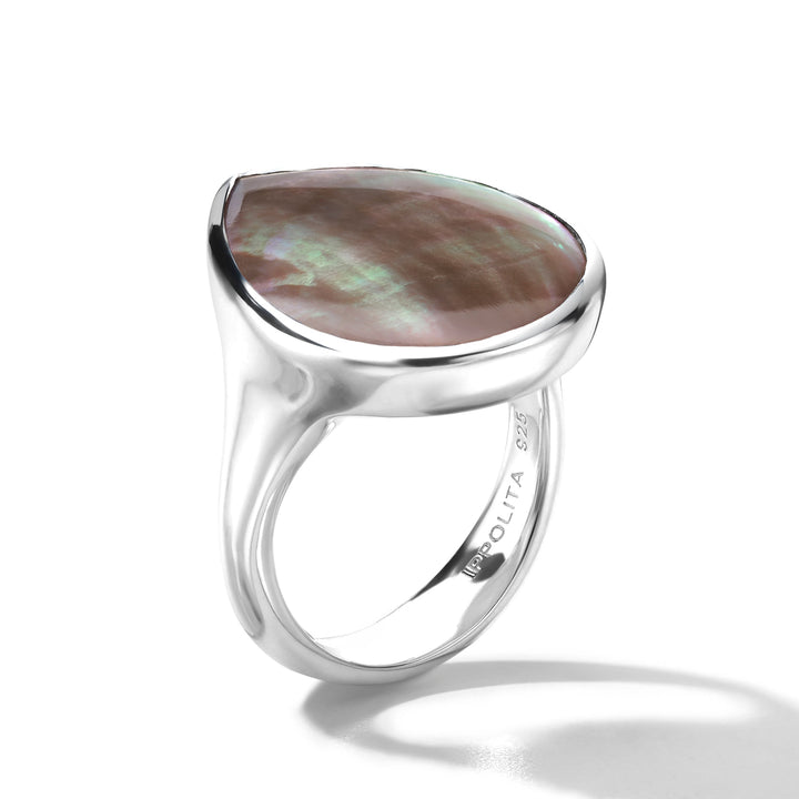 Brown Shell Sterling Silver Sculptured Teardrop Ring - Angle View | IPPOLITA