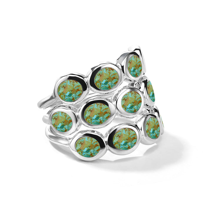 Green Turquoise Sterling Silver Rock Candy All-Around Tiny Ovals Ring - Front View | IPPOLITA