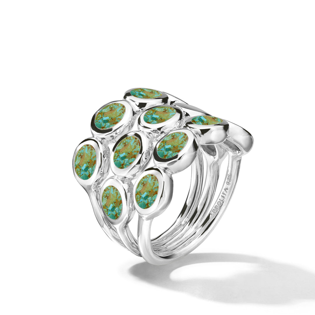 Green Turquoise Sterling Silver Rock Candy All-Around Tiny Ovals Ring - Side Angle | IPPOLITA