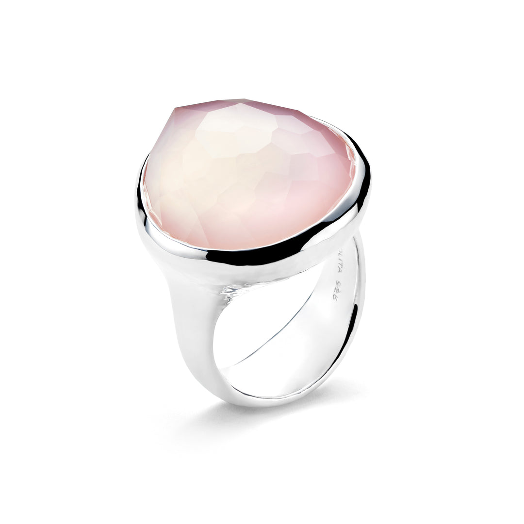 Rose Quartz over MOP Doublet Rock Candy Sterling Silver Teardrop Ring - Side View with 925 Hallmark | IPPOLITA