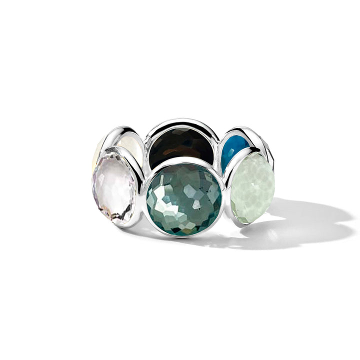 Antico 925 Silver All-Stone Ring, Teal & Prasiolite Bezel-Set Gemstones - Front View | IPPOLITA