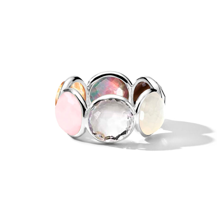 Roseta 925 Silver All-Stone Ring, Pink Quartz & Rock Crystal Bezel-Set - Front View | IPPOLITA