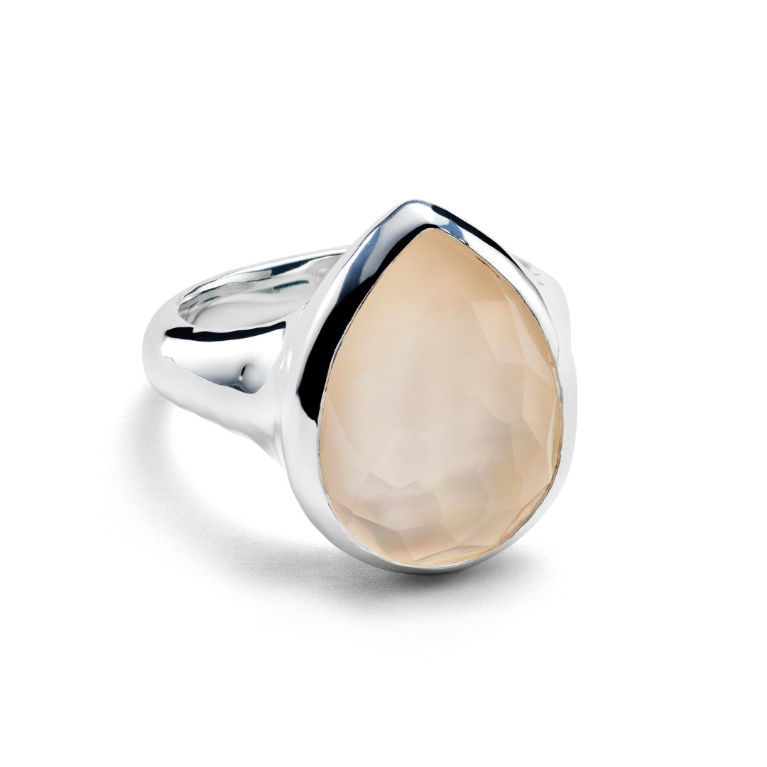 Rose Quartz over MOP Doublet Sterling Silver Large Teardrop Ring - Front Angle | IPPOLITA
