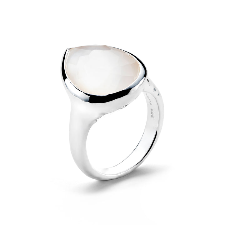 Rose Quartz over MOP Doublet Sterling Silver Teardrop Ring - Side Profile with 925 Hallmark | IPPOLITA