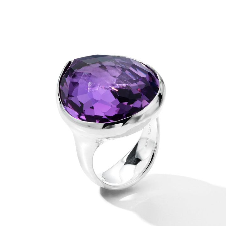 Purple Amethyst Sterling Silver Large Teardrop Ring - Angled View | IPPOLITA