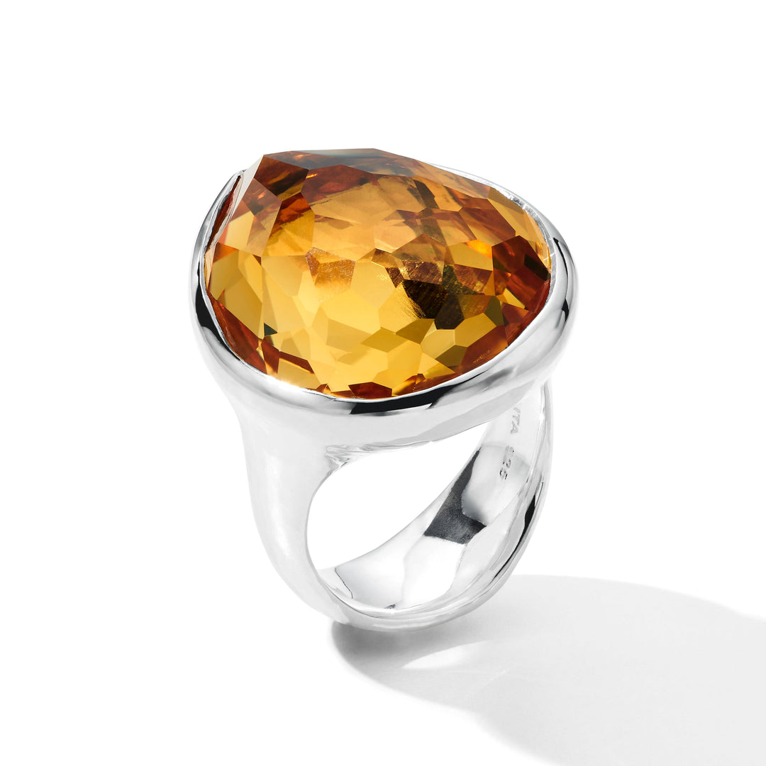 Orange Citrine Sterling Silver Large Teardrop Ring - Angled View | IPPOLITA