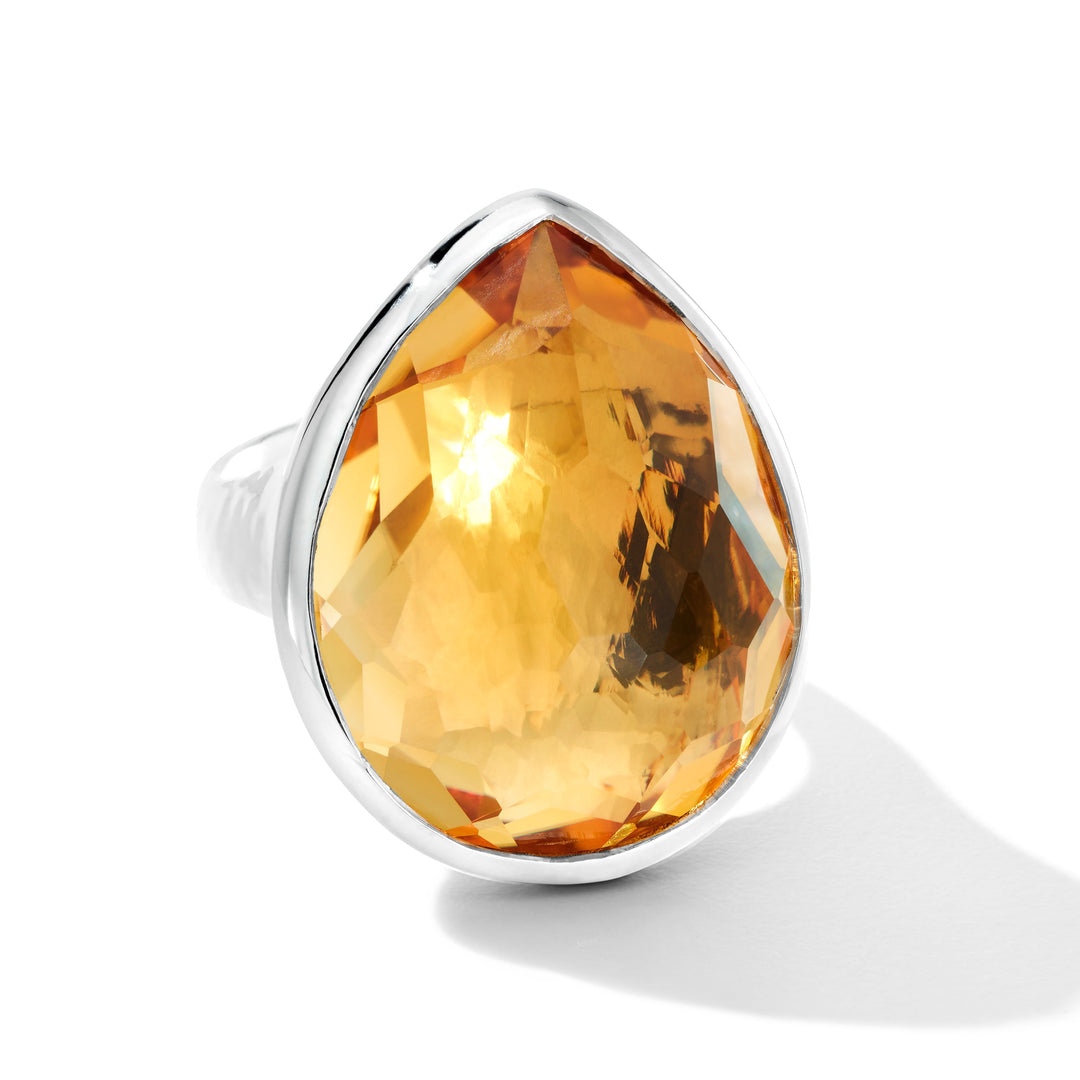 Orange Citrine Sterling Silver Large Teardrop Ring - Front View | IPPOLITA