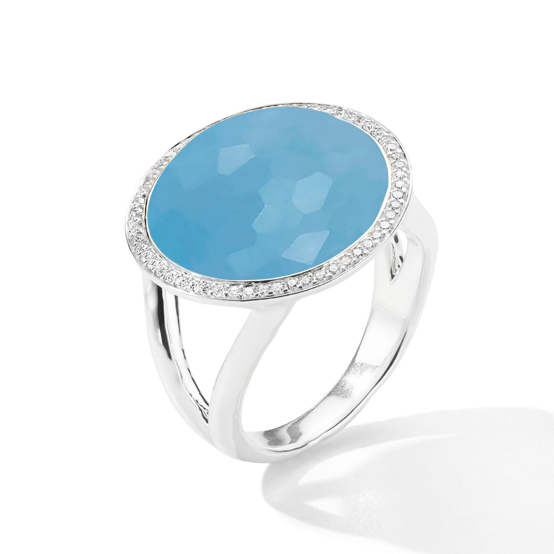 Light Blue Jade & Diamond Lollipop Ring in 925 Silver - Angled Front View | IPPOLITA