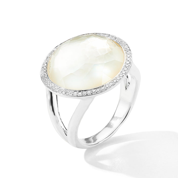 925 Silver Mother-of-Pearl Lollipop Ring with Diamond Halo - Three-Quarter View | IPPOLITA