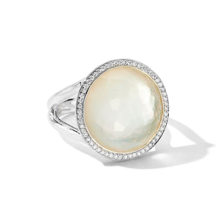 925 Silver Mother-of-Pearl Lollipop Ring with Diamond Halo - Front View | IPPOLITA