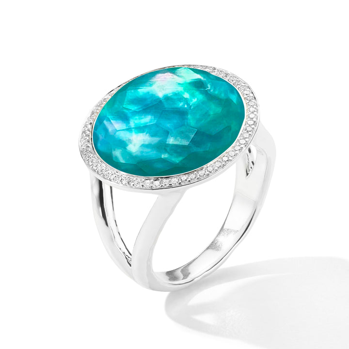 Green Agate Triplet Lollipop Ring in 925 Silver with Diamond Halo - Side Angle | IPPOLITA