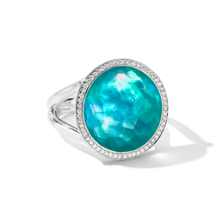 Green Agate Triplet Lollipop Ring in 925 Silver with Diamond Halo - Top View | IPPOLITA