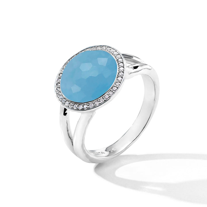 Light Blue Jade Mini Lollipop Ring in 925 Silver with Diamond Halo - Front Angle | IPPOLITA