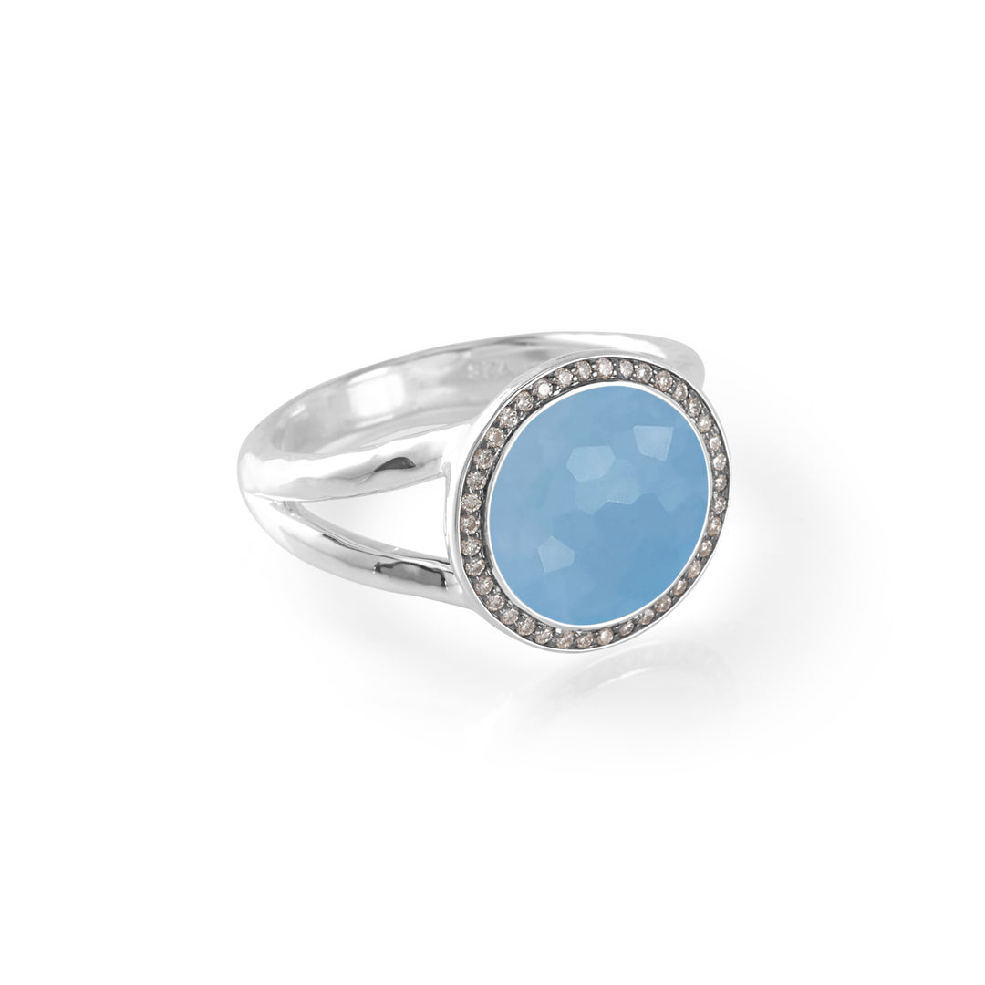 Light Blue Jade Mini Lollipop Sterling Silver Ring with Diamond Halo - Top View | IPPOLITA