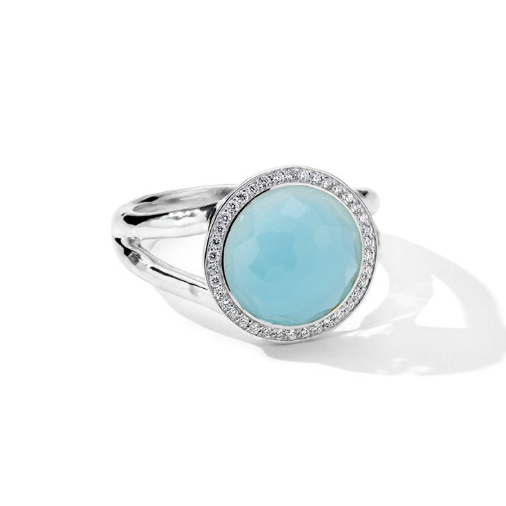 Blue Quartz Sterling Silver Mini Lollipop Ring with Diamond Halo - Front View | IPPOLITA