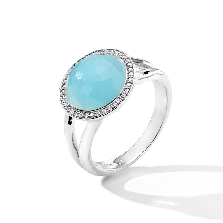 Blue Quartz Sterling Silver Mini Lollipop Ring with Diamond Halo - Side Angle | IPPOLITA